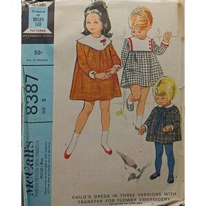 UNCUT Vintage McCalls 8387 Childs Dress Sewing Pattern Size 5 Three Versions